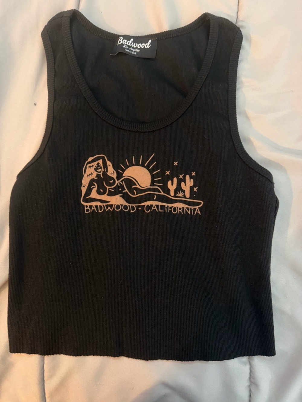 Badwood Black Graphic Crop Tank Top